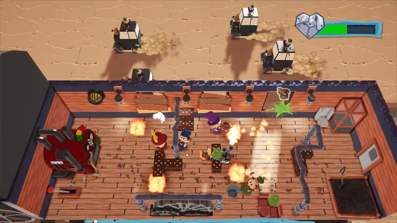 Steamの無料パーティーゲーム 『Train Wreck』―4人で列車を操り、金塊を守りながら強盗を撃退せよ