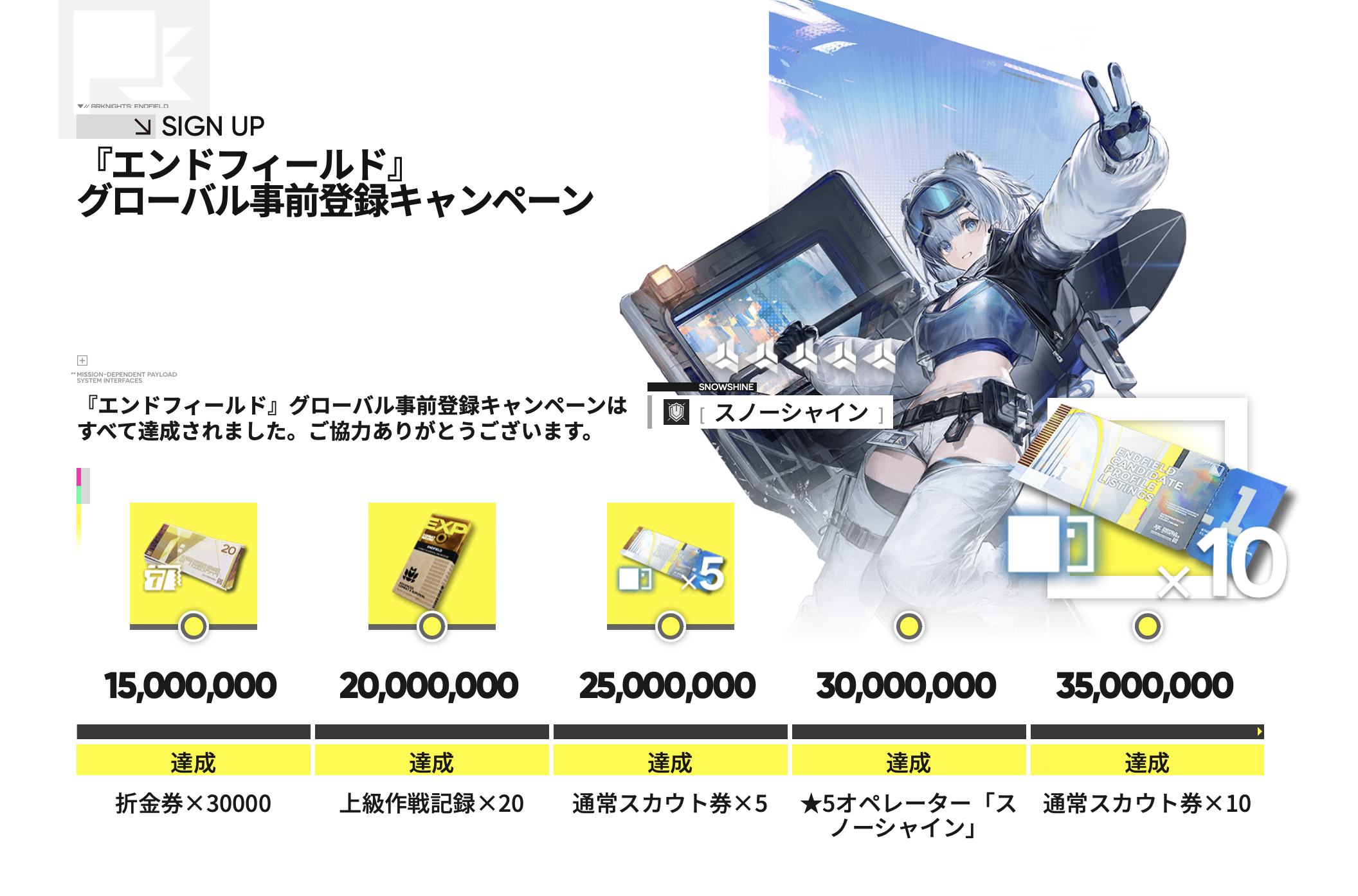 アークナイツ：エンドフィールド』事前登録3,500万突破報酬を配布